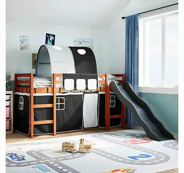 vidaXL Bett, Kinderhochbett mit Tunnel Weiß & Schwarz 90x190 cm Kiefernholz günstig online kaufen