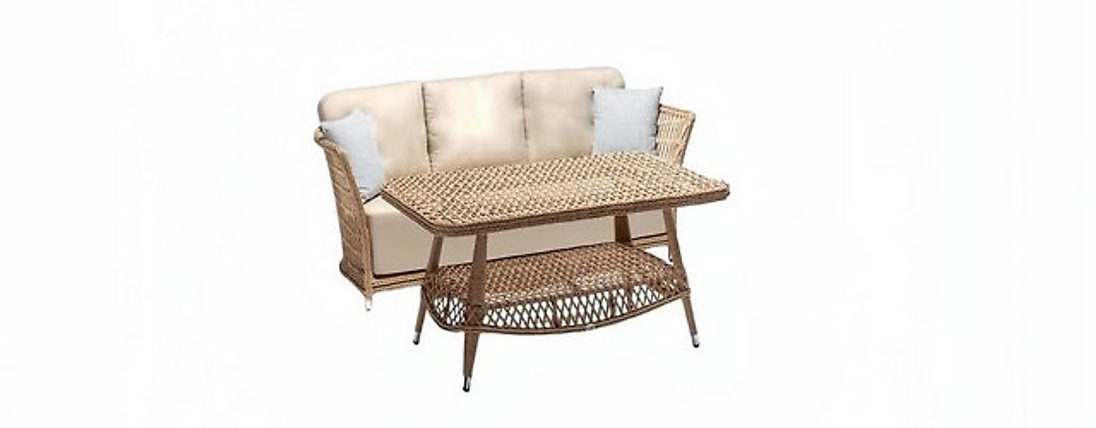 JVmoebel Sofa Garnitur Sofa 3 Sitzer Beige Couchtisch Sofas Dreisitzer Ratt günstig online kaufen