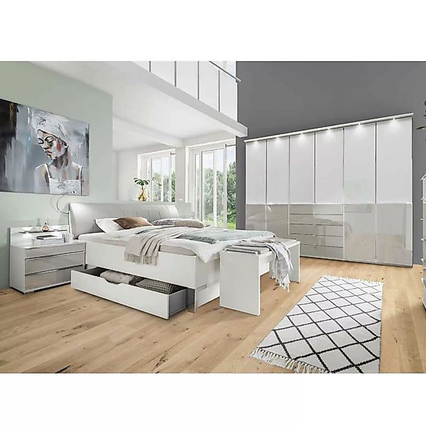Schlafzimmerset in Weiß und Hellgrau modern (fünfteilig) günstig online kaufen