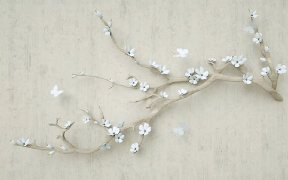 Papermoon Fototapete »Blumen mit Schmetterlingen weiß« günstig online kaufen