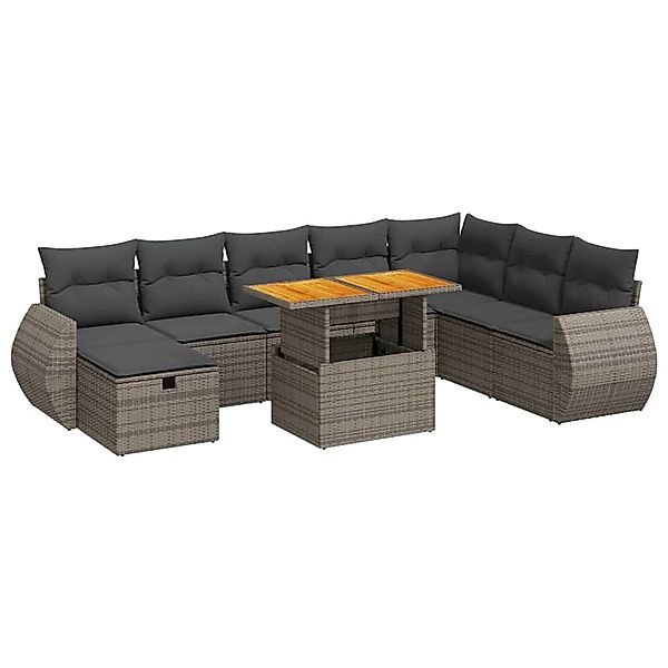 vidaXL 9-Tlg Garten-Sofagarnitur mit Kissen Grau Poly Rattan Akazie 3328075 günstig online kaufen