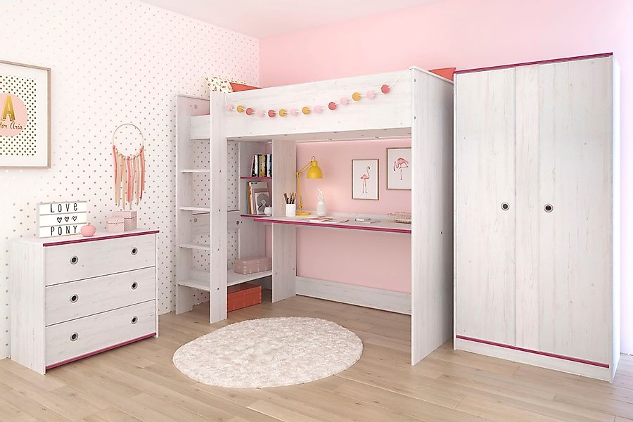 Parisot Jugendzimmer-Set "Smoozy", (Set, 3 tlg., Hochbett mit Schreibtisch, günstig online kaufen
