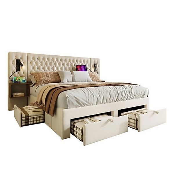 TavilaEcon Stauraumbett Bett mit 2 Nachttischen und 4 Schubladen 160×200/18 günstig online kaufen