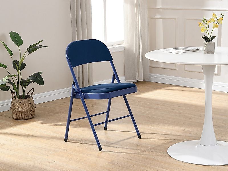 Klappstuhl 2er-Set - Samt & Metall - Blau - ORTENSIA günstig online kaufen