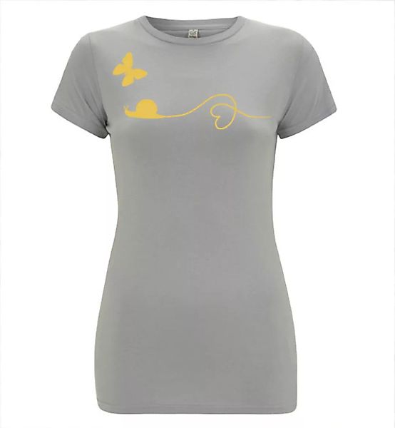 Schmetterling Und Schnecke T-shirt In Grau & Gelb Orange / Figurbetont / En günstig online kaufen