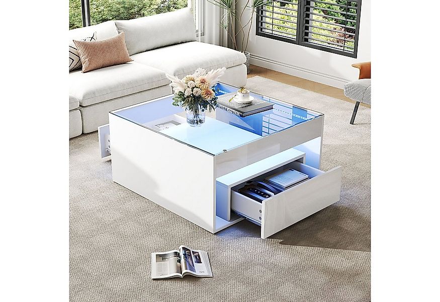 Merax Couchtisch hochglanz Sofatisch Beistelltisch mit LED-Beleuchtung (1-S günstig online kaufen