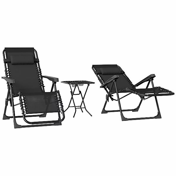 Outsunny Gartenliege Set 3-TLG. Klappbar Sonnenliege mit Teetisch 2 Stühle günstig online kaufen