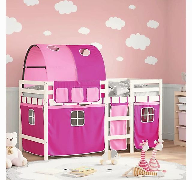 vidaXL Kinderbett Kinderhochbett mit Tunnel Rosa 90x190 cm Massivholz Kiefe günstig online kaufen