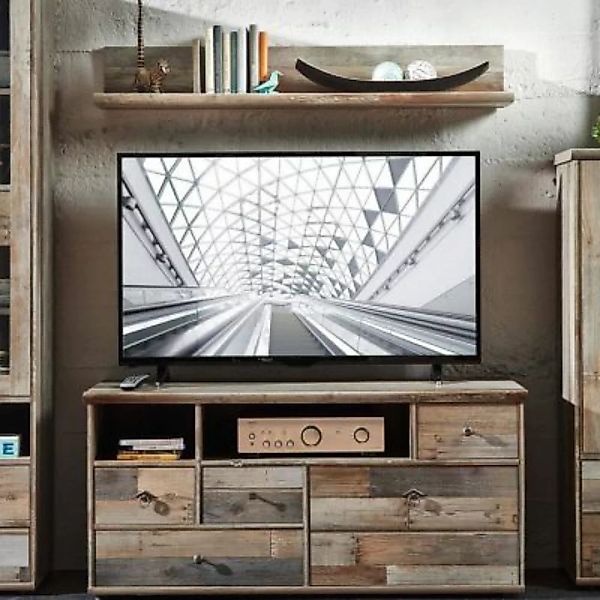 Lomadox TV-Möbel Set Lowboard mit Wandregal BRANSON-36 in Driftwood braun, günstig online kaufen