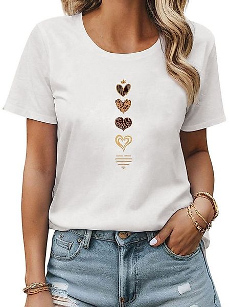 PYLIKE Kurzarmbluse Damen Bequemes Sommer Kurzarmbluse Locker Liebe Print-S günstig online kaufen