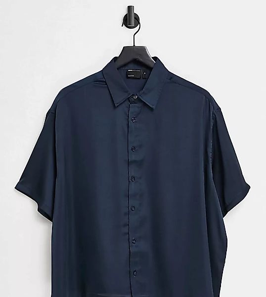 ASOS DESIGN – Kastenförmig geschnittenes Satinhemd mit halblangen Ärmeln in günstig online kaufen