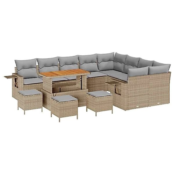vidaXL Gartensofa-Set mit Kissen 13 Stk Beige und Hellgrau Poly-Rattan 3363 günstig online kaufen