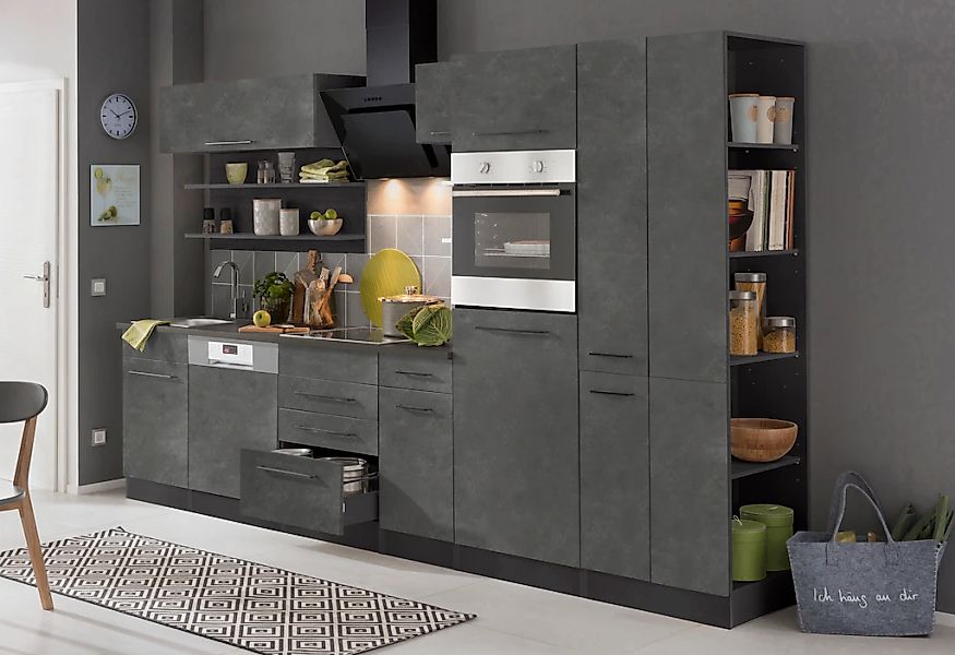 KOCHSTATION "KS-Tulsa" ohne E-Geräte, Breite 300 cm, schwarze Metallgriffe, günstig online kaufen