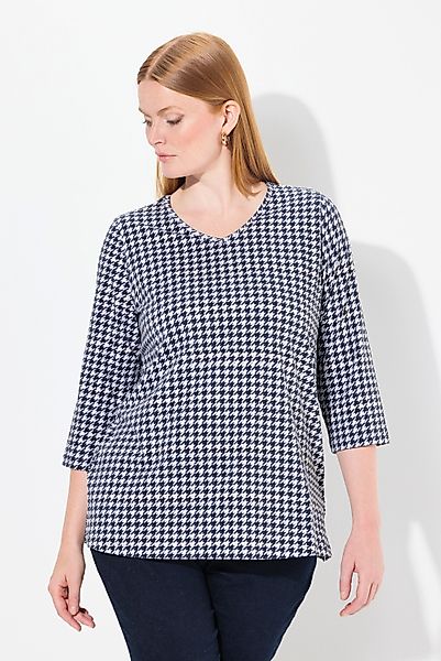 Ulla Popken T-Shirt Shirt Hahnentritt V-Ausschnitt günstig online kaufen