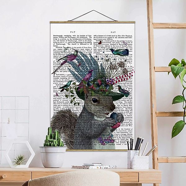 Stoffbild Tiere mit Posterleisten - Hochformat Vogelfänger - Eichhörnchen m günstig online kaufen