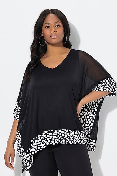 Ulla Popken Druckbluse Chiffon-Bluse Flockpunkte V-Ausschnitt günstig online kaufen