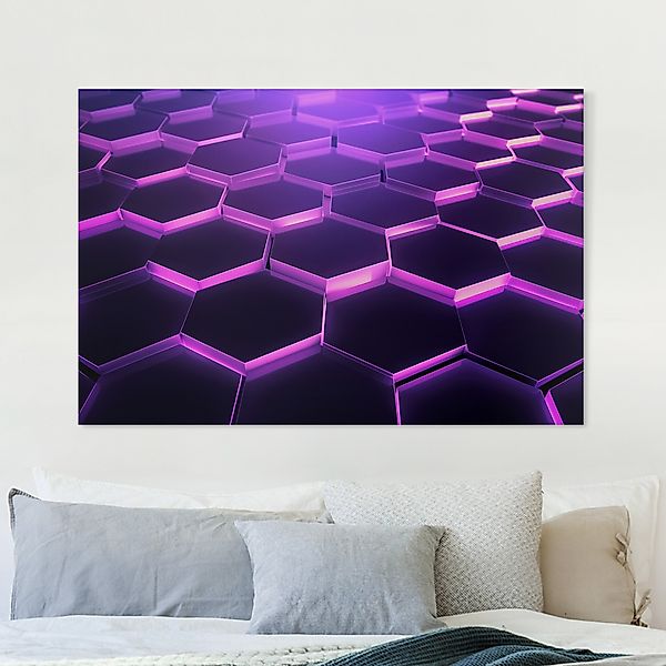 Leinwandbild Hexagone mit Neonlicht in Lila günstig online kaufen