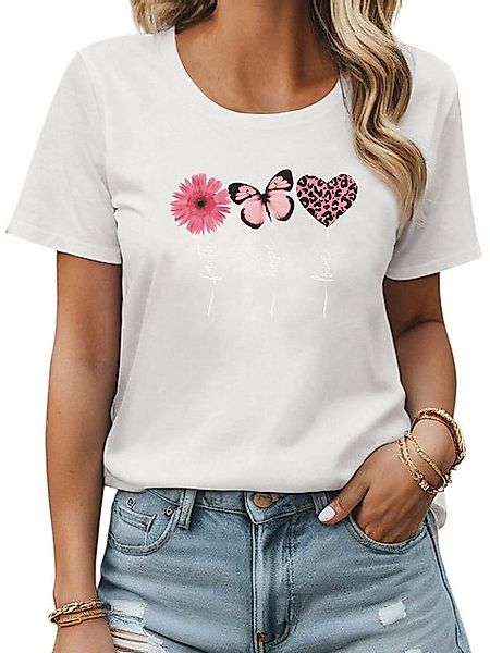 PYL Kurzarmshirt Damen Bequemes Sommer Kurzarmbluse Locker Schmetterling Pr günstig online kaufen