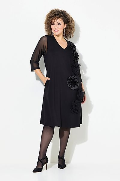 Ulla Popken Cocktailkleid Jerseykleid 3D-Blüten V-Ausschnitt günstig online kaufen