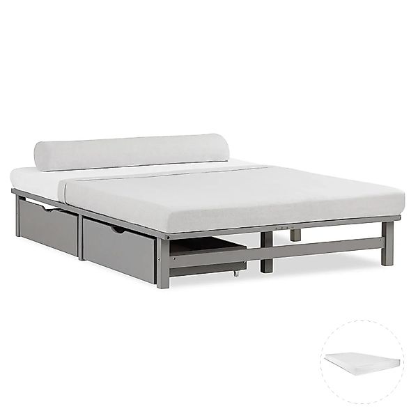 Homestyle4u Holzbett Jugendbett Palettenbett 140x200 mit Matratze 2 Bettkäs günstig online kaufen