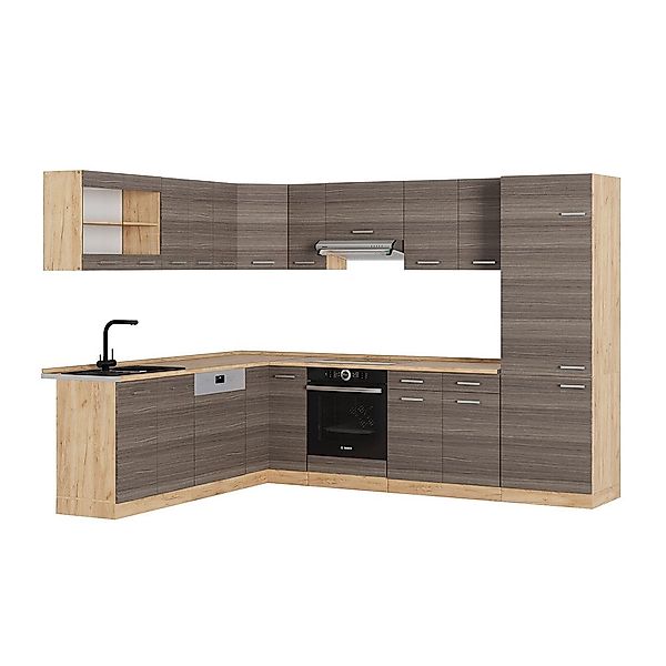 Vicco Winkelküche R-Line, Edelgrau/Goldkraft Eiche, 227 günstig online kaufen