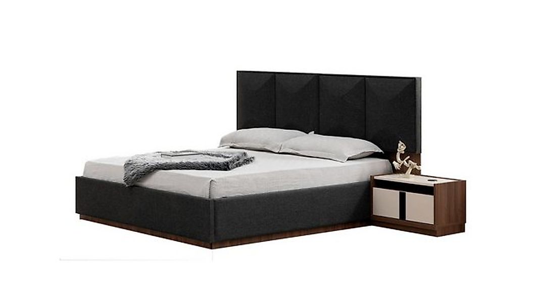 JVmoebel Bett Doppelbett Garnitur Bett Nachttische Grau 3tlg Holz Schlafzim günstig online kaufen