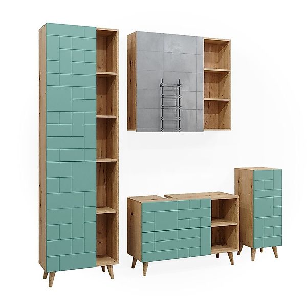 Vicco Badmöbel-Set Rudi, Mintgrün/Eiche, 4 Teile, günstig online kaufen