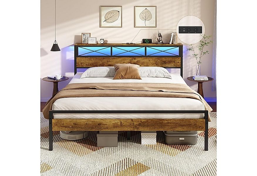 MSMASK Metallbett Bettgestell mit LED Beleuchtung und Steckdose USB-Anschlü günstig online kaufen