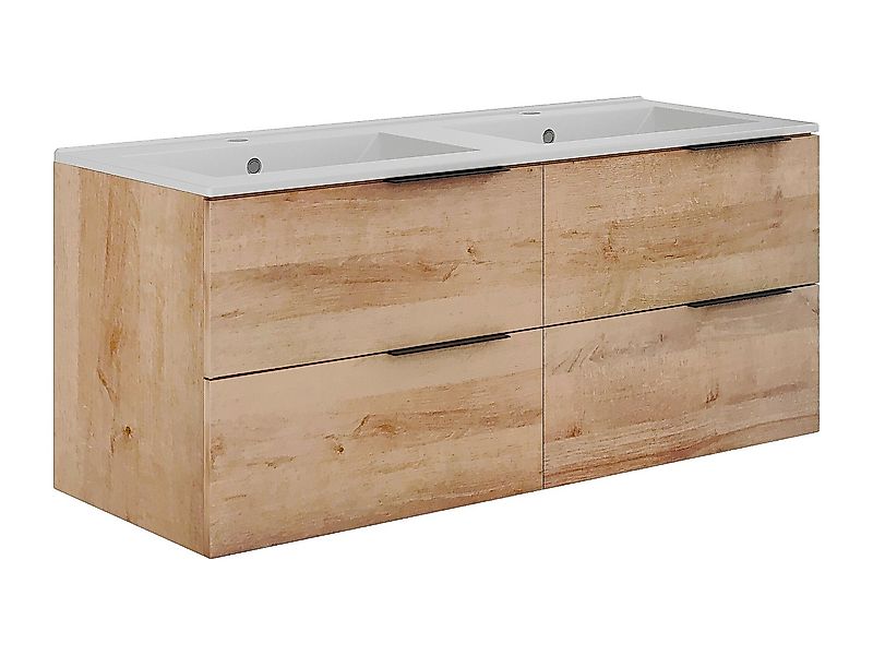 Hängender Badezimmerunterschrank mit Einbauwaschbecken - Heller Naturton - günstig online kaufen