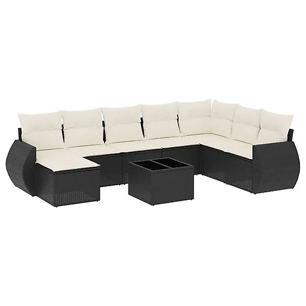 vidaXL 9-Tlg Garten-Sofagarnitur mit Kissen Schwarz Poly Rattan 3221765 günstig online kaufen