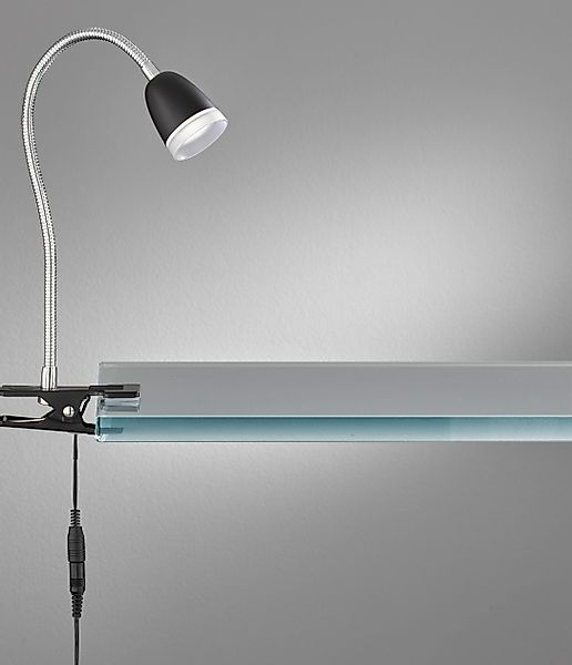 LED-Klemmleuchte Nox schwarz, Flexarm chrom günstig online kaufen