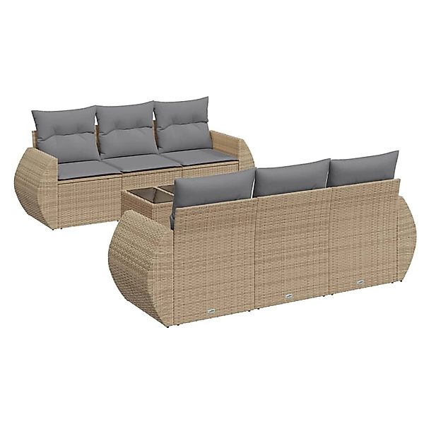 vidaXL 7-Tlg Garten-Sofagarnitur mit Kissen Beige Poly Rattan 3221108 günstig online kaufen