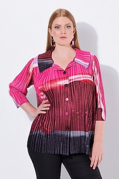 Ulla Popken Hemdbluse Plissee-Bluse A-Linie Hemdkragen 3/4-Arm günstig online kaufen