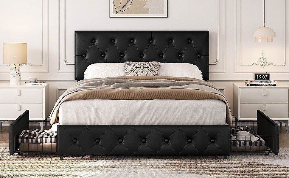 Yaheetech Polsterbett 140/160 x 200 cm, Bettgestell Doppelbett aus Kunstled günstig online kaufen