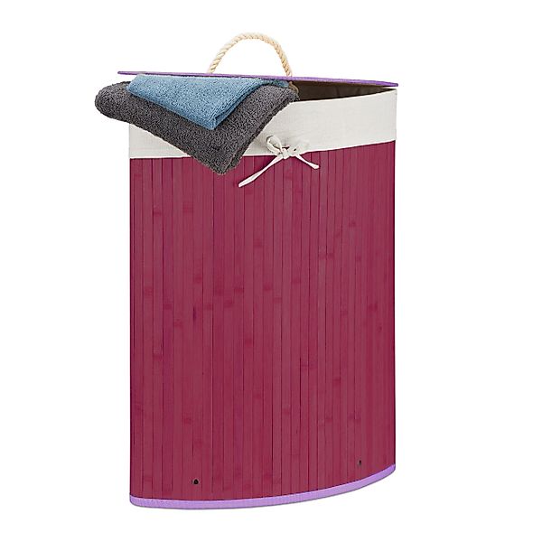 relaxdays Wäschekorb Eckwäschekorb Bambus, Violett günstig online kaufen