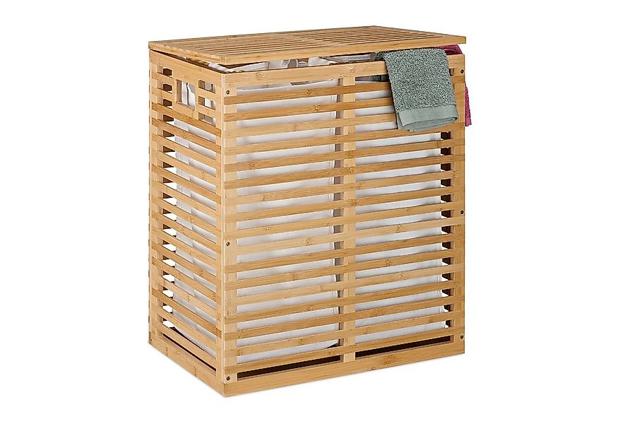 relaxdays Wäschekorb Bambus Wäschekorb mit 2 Säcken günstig online kaufen