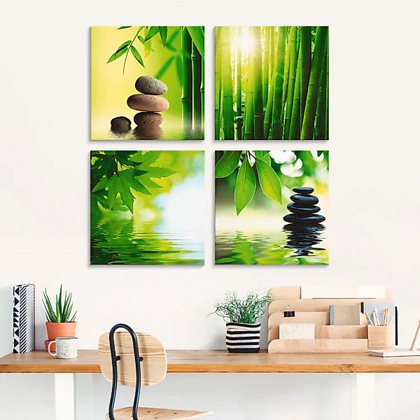 Artland Glasbild "Spa Stillleben Bambus Steinpyramide", Zen, (4 St.), in ve günstig online kaufen