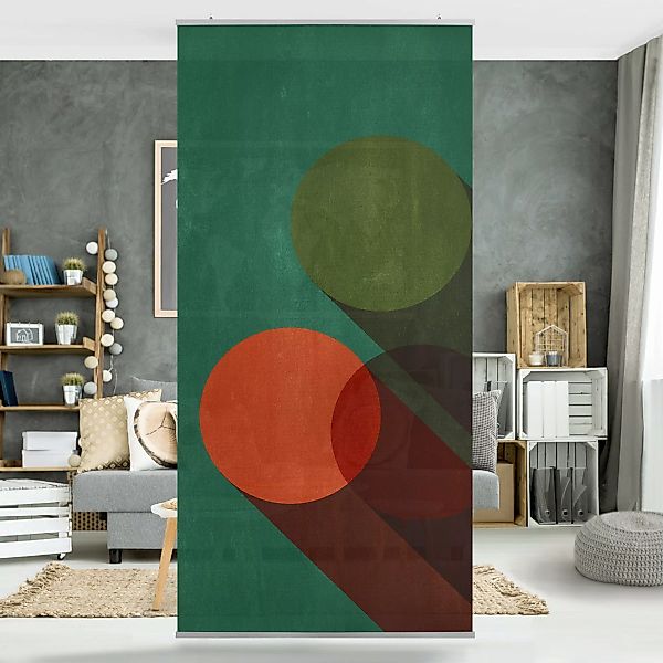 Raumteiler Abstrakte Formen - Kreise in Grün und Rot günstig online kaufen