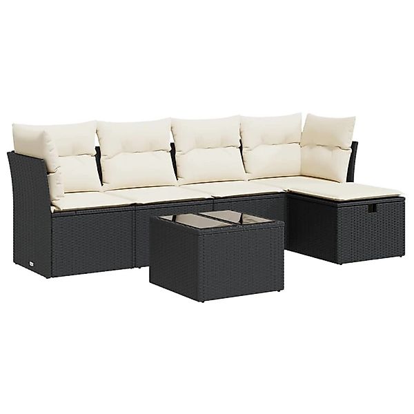 vidaXL 6-Tlg Garten-Sofagarnitur mit Kissen Schwarz Poly Rattan 3325272 günstig online kaufen