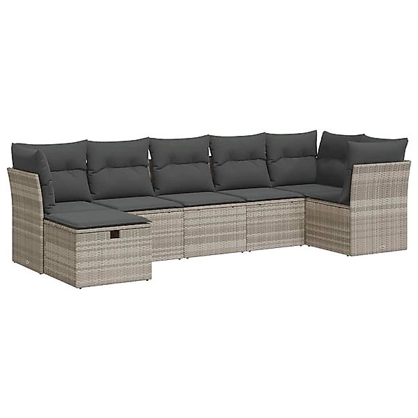 vidaXL 7-Tlg Garten-Sofagarnitur mit Kissen Hellgrau Poly Rattan 3325308 günstig online kaufen