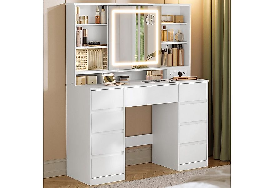 VASAGLE Schminktisch mit Spiegel und LED-Leuchten, Steckdosenleiste, 9 Schu günstig online kaufen