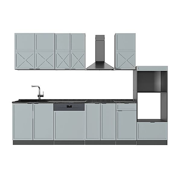 Vicco Fame-Line Küchenzeile Hellblau-grau/Anthrazit 300 cm mit HochschrankA günstig online kaufen