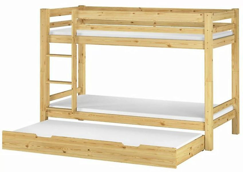 Erst-Holz® Etagenbett 90x200 Kiefer Rollrost, Matratzen u. Gästebettkasten günstig online kaufen