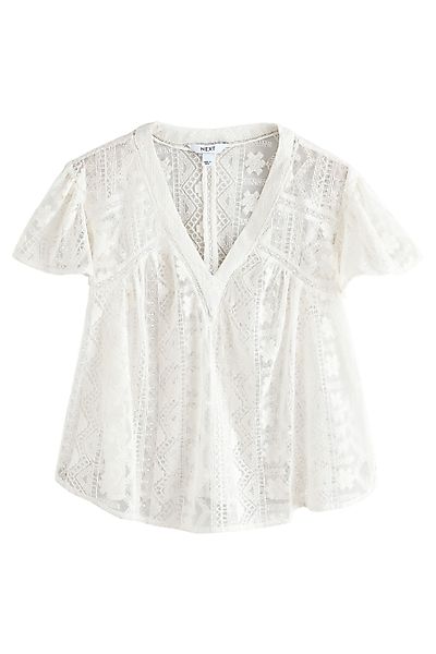 Next Spitzenbluse Kurzärmelige Spitzenbluse mit V-Ausschnitt günstig online kaufen