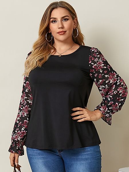 YOINS Plus Größe Rundhals T-Shirt mit Blumendruck und langen Ärmeln günstig online kaufen
