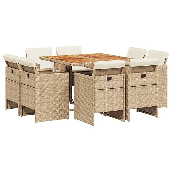 vidaXL 9-Tlg Garten-Essgruppe mit Kissen Beige Poly Rattan 3277791 günstig online kaufen