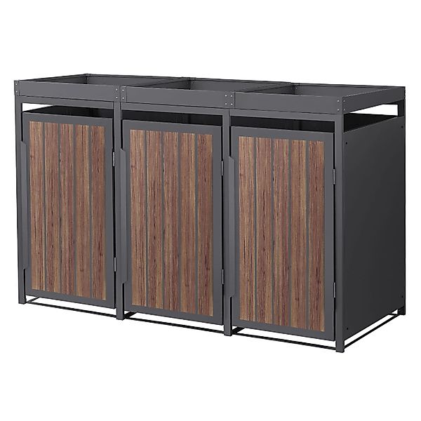ML-Design Mülltonnenbox 3Er mit Pflanzdach Anthrazit-Holzoptik 240L günstig online kaufen