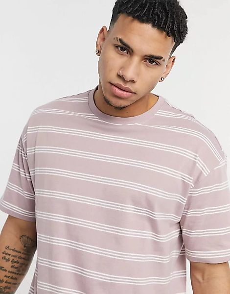 New Look – Gestreiftes Oversize-T-Shirt in Rosa günstig online kaufen