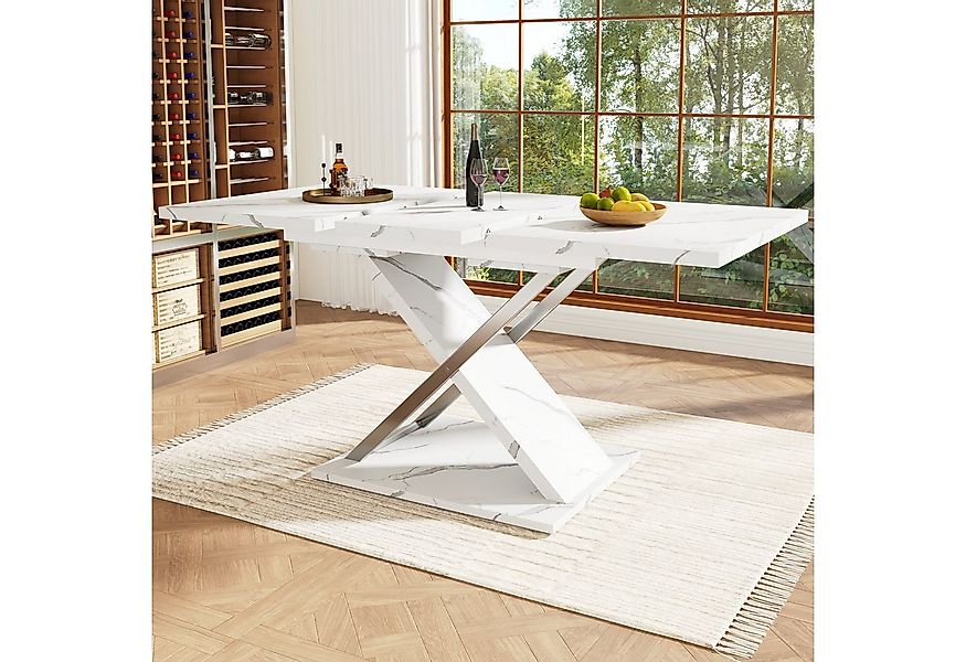 STILVORA Esstisch mit Kreuzbeinen,Ausziehtisch Küchentisch mit Marmormuster günstig online kaufen