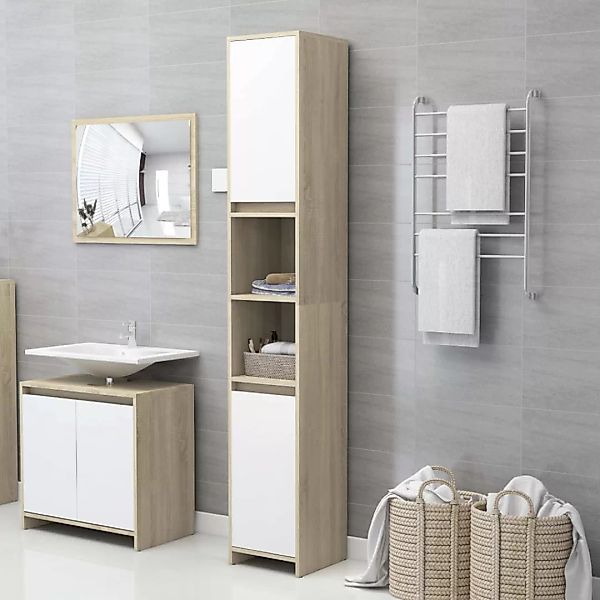 Badezimmerschrank Weiß Sonoma-eiche 30x30x183,5 Cm Spanplatte günstig online kaufen